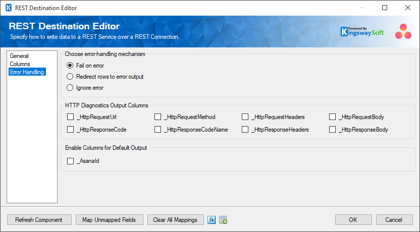 SSIS REST Asana Destination - Error Handling